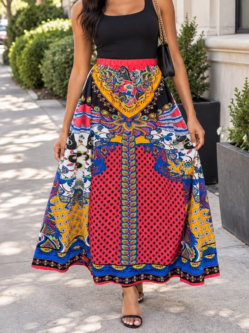 Flying Tomato Red Multicolor Boho Maxi Skirt